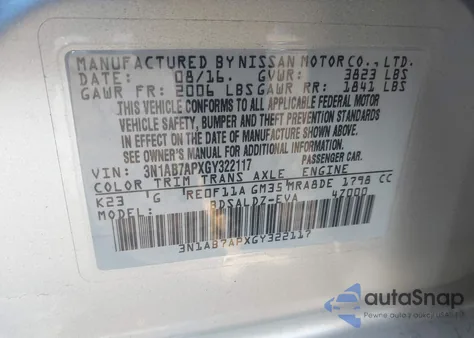 2016 Nissan Sentra Sv из США, поврежденный, VIN 3N1AB7APXGY322117